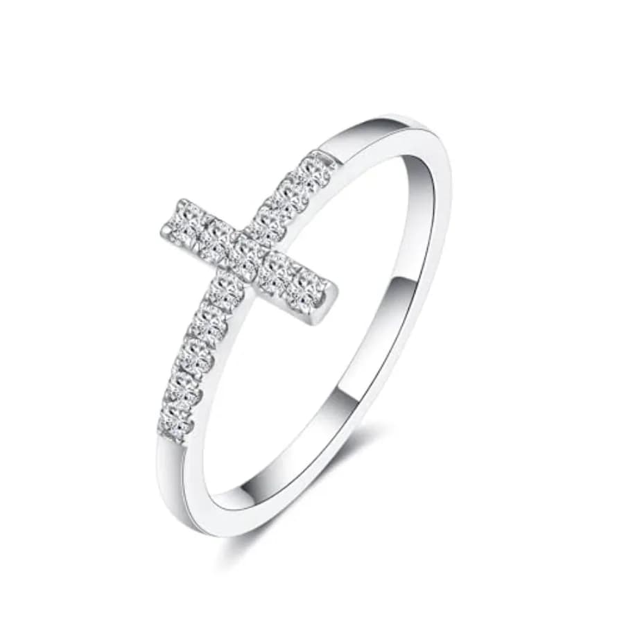 IMOLOVE Moissanite Wedding Bands for Women, Dainty 0.2 Carat Cross Purity Rings for Women Everyday Fashion Silver Moissanite Ri