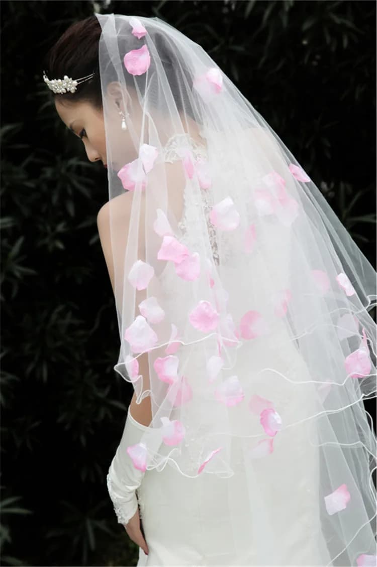 Flower Cathedral Wedding Veil Bride 1 Tier Trailing Long Bridal Floor Cosplay velo de novia