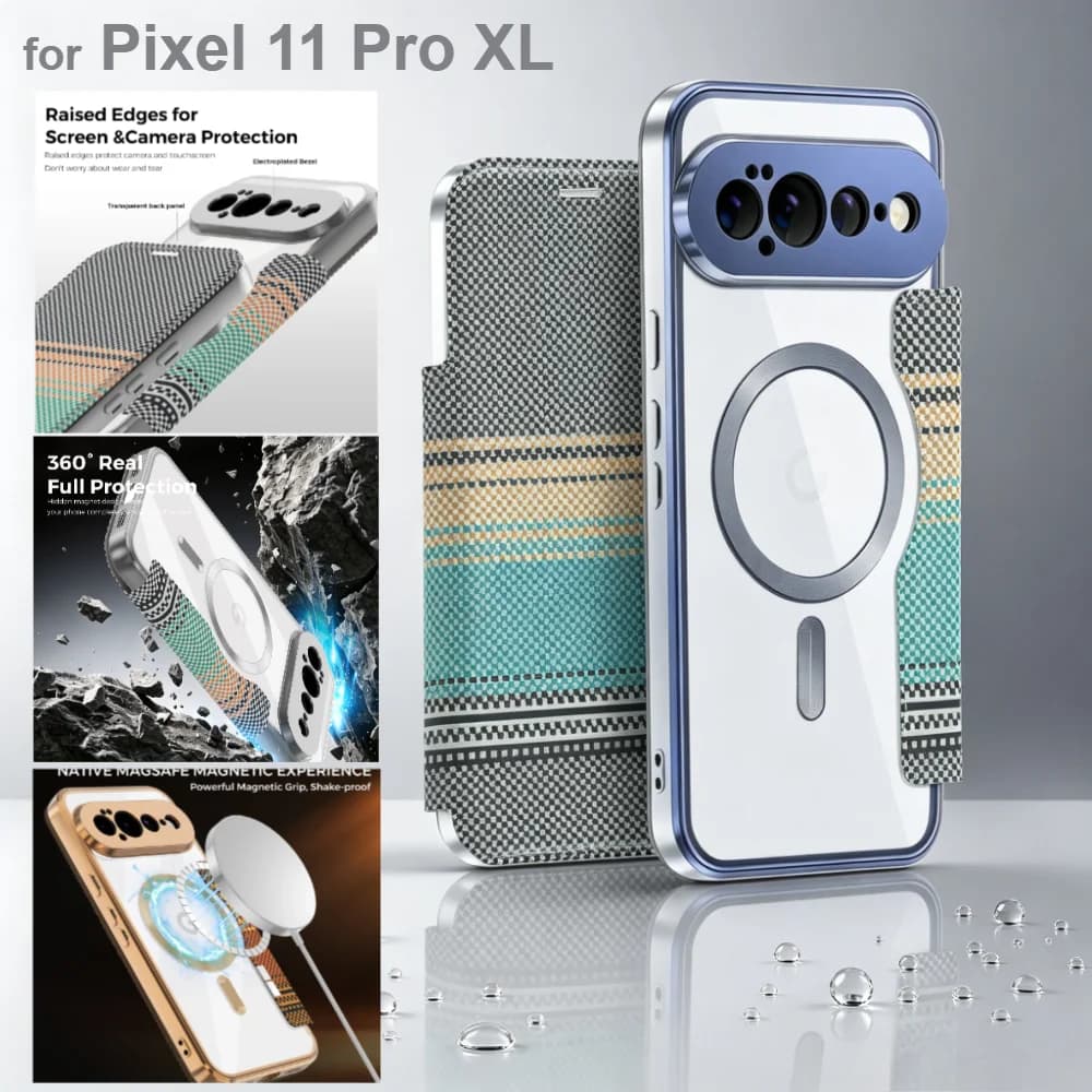 Luxury Carbon Fiber Texture Kevlar Pattern Flip Card Wallet Case for Google Pixel 11 Pro XL10 Pro 10A for Magsafe Protect Cover