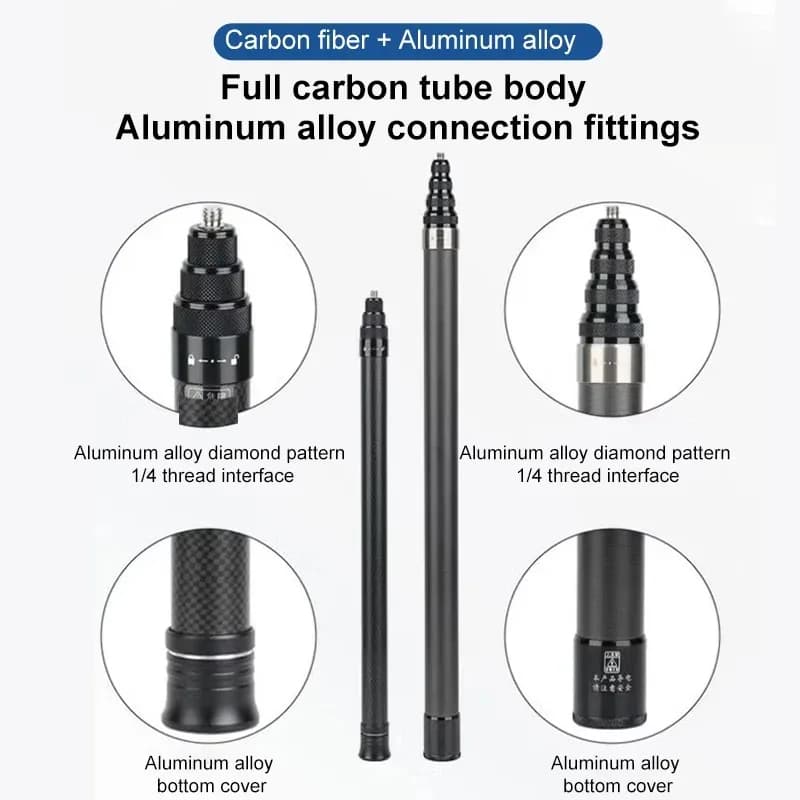 Premium Carbon Fiber Invisible Selfie Stick 1.5m/3m + Bullet Time Tripod Handle for Insta360 X5/X4/X3 Gopro 13/12/11