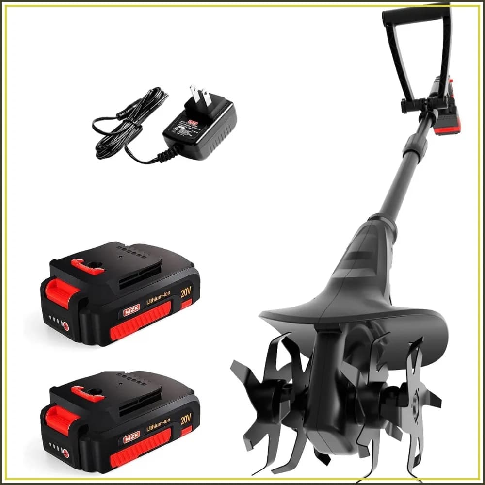 20V Cordless Tiller Cultivator with Steel Tines, 8-Inch Wide Electric Mini Tiller for Lawn & Garden, 360RPM, 2×2AH Battery & Charger Included