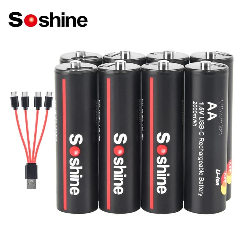 Soshine Batteria ricaricabile agli ioni di litio USB AA da 1,5 V Batteria agli ioni di litio da 2000 mWh Batteria di ricarica al litio per tastiera mouse giocattolo + cavo di tipo C