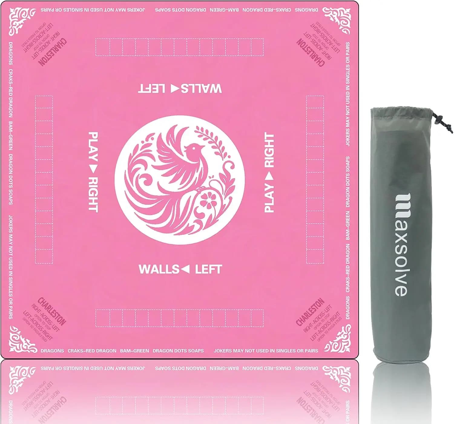 31.5" x 31.5" Neoprene Mahjong Mat with Rules, Anti-Slip & Noise Reduction for Poker, Card, Dominoes, Board & Tile Games - Pink