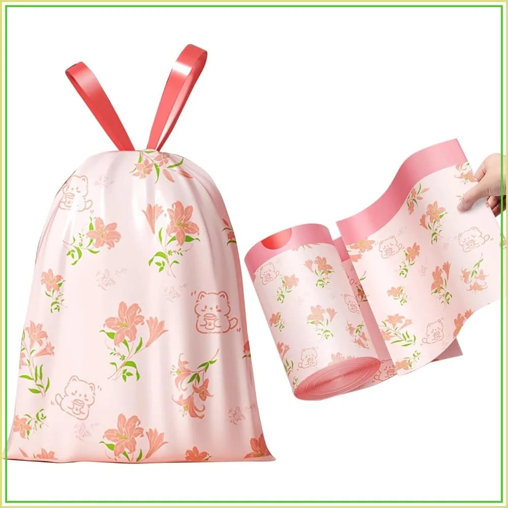 4 Gallon Small Trash Bags 78pcs Drawstring for Bathroom Office Home Trash Can with Pink Lily Printed Garbage Bags