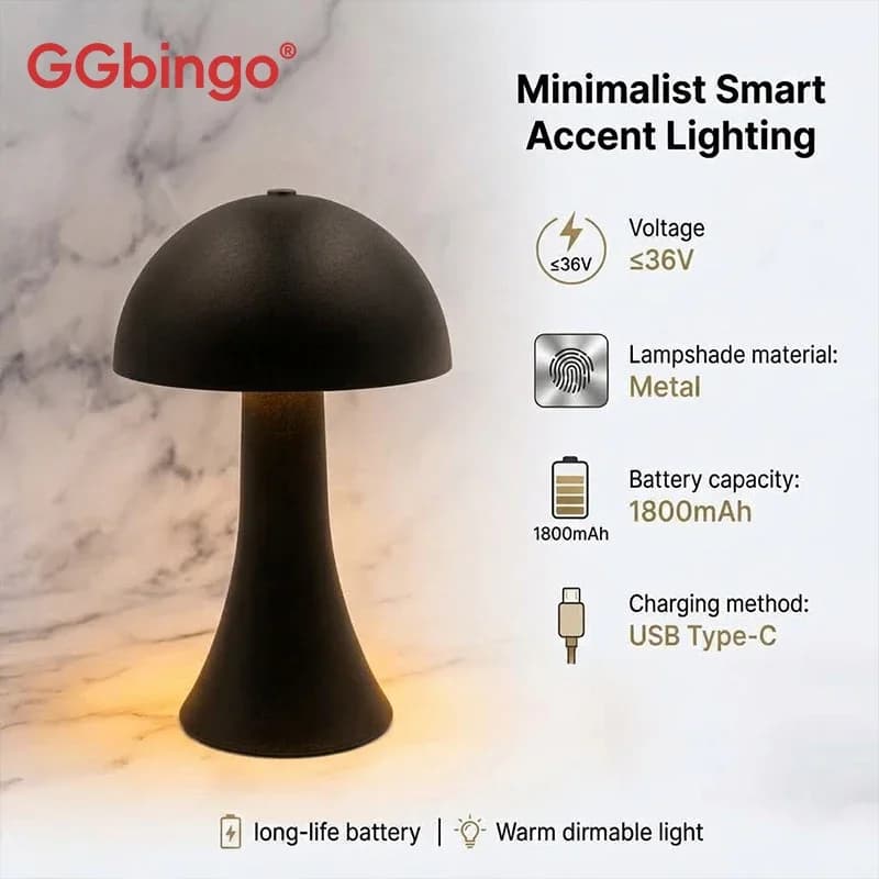 Mushroom Table Lamp Ambient USB Rechargeable Vintage Table Light Touch Sensor LED Desk Light for Bedroom Home Aesthetic Decor