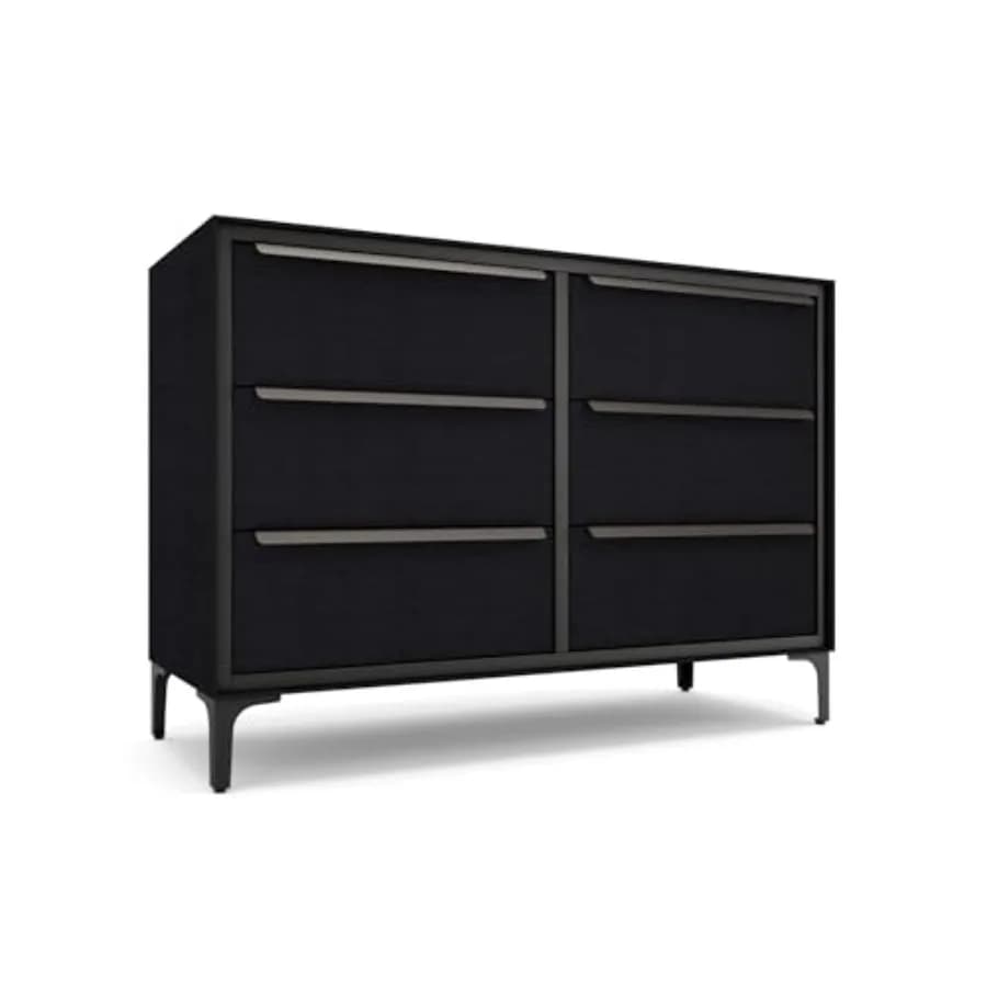 Cassettiera Naima in Tessuto Premium con Robusta Struttura in Metallo e 6 Spaziosi Cassetti Anti-Cedimento in Nero - Maniglie in Metallo Eleganti e Durevoli