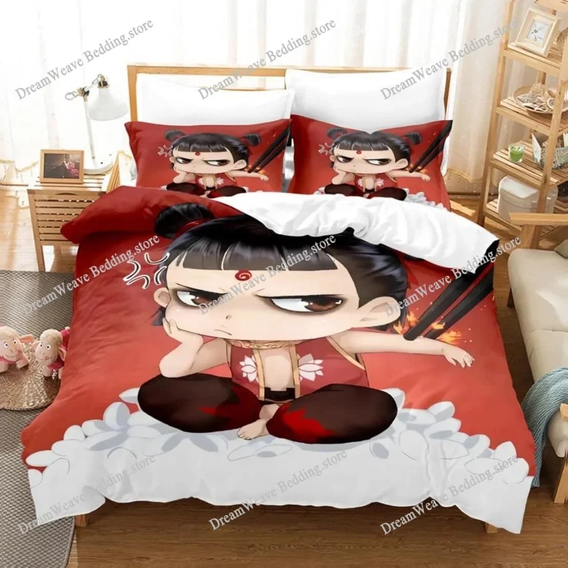 Set Copripiumino 3D con Stampa Animazione Cinese Nezha 2025, Set Biancheria da Letto per Adulti e Bambini 963