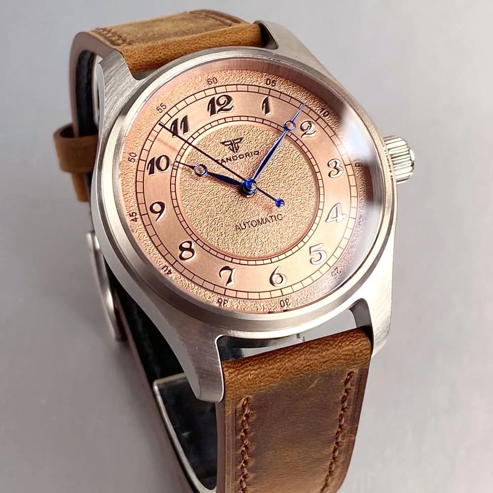 Tandorio Titanio 39mm NH35A Men's Watch with Movement 200m Waterproof Sapphire Glass Classic Rose Dial Pilot Watch