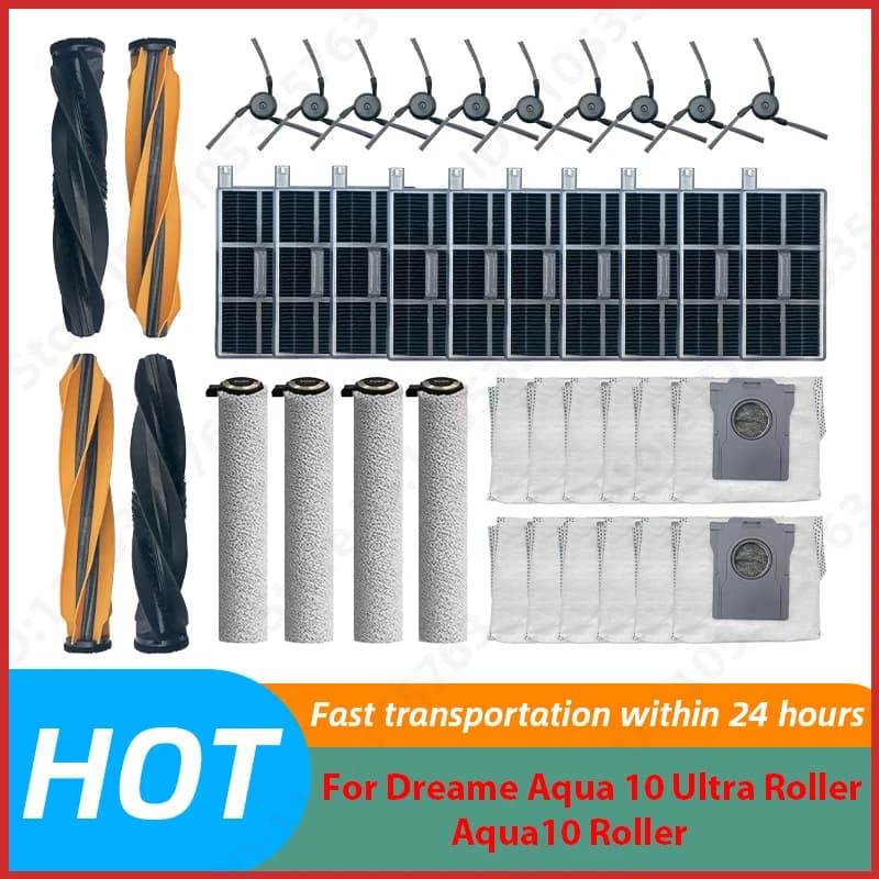 For Dreame Aqua 10 Ultra Roller Aqua10 Roller Vacuum Cleaner Parts Main Side Brush Filter Roller Mop Cloth Dust Bag Accessories
