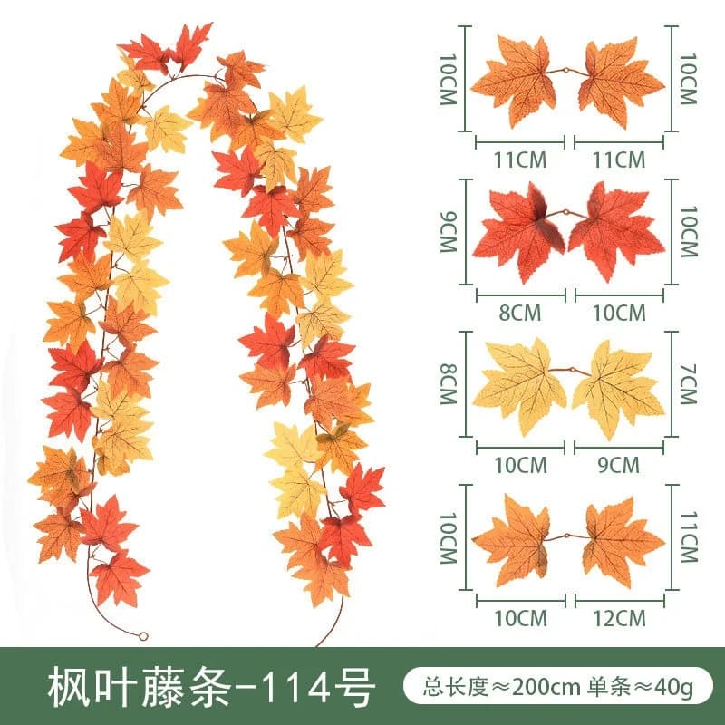 2 m Artificial maple leaf garland, fake plants, autumn decorations, climbing leaves for Thanksgiving, Halloween, festivals, weddings, decorations