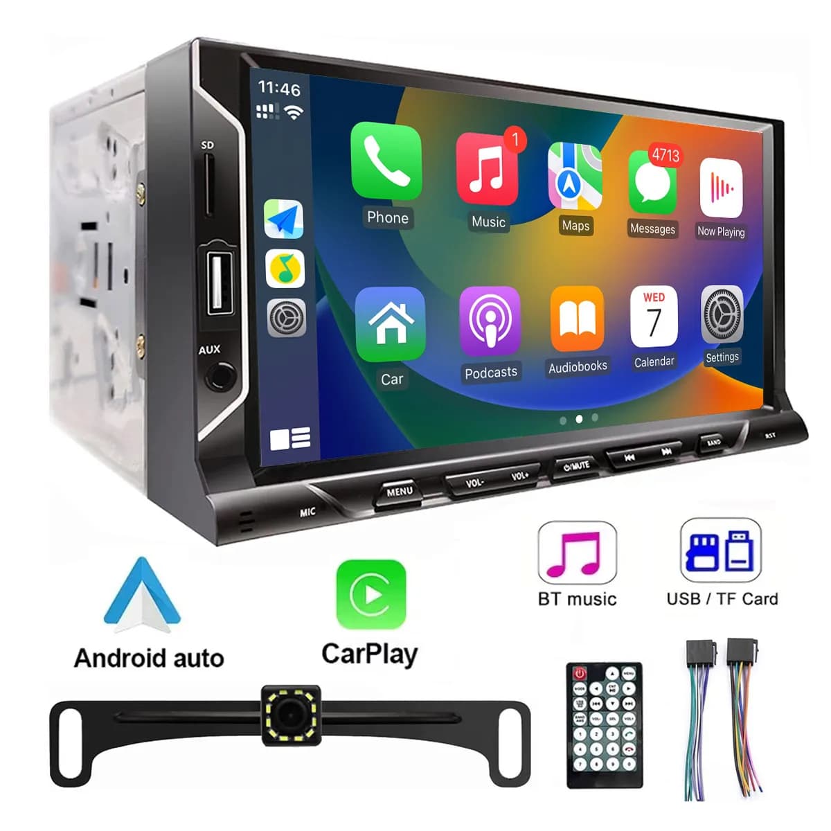 Touch Screen HD da 7 pollici Autoradio Stereo 2 Din Lettore video per auto Supporto CarPlay Android Auto con telecamera di backup Navigazione BT FM
