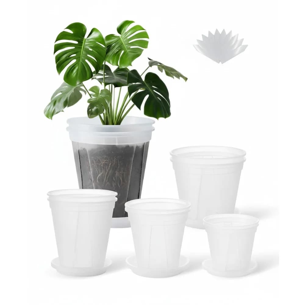 Vasi per piante trasparenti con piattini, vasi per vivaio in plastica spessa da 10 pezzi per Monstera, piante grasse per interni ed esterni