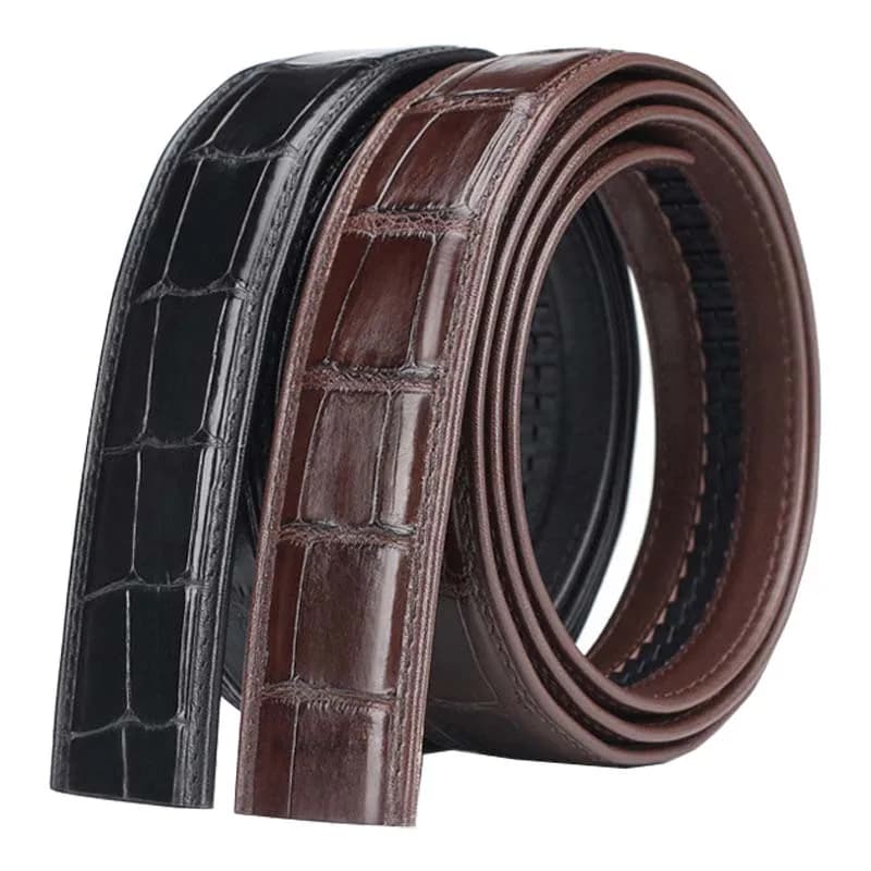 Cintura in pelle di coccodrillo senza bottoni, fibbia automatica da lavoro da uomo, cintura in vera pelle di coccodrillo da 3,4 cm