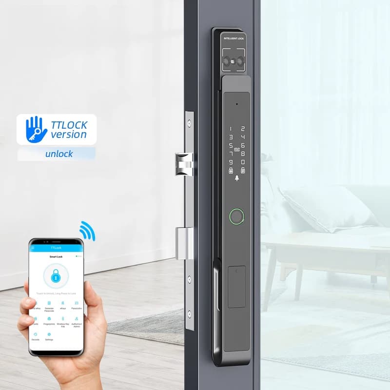 Serratura Intelligente WiFi con Riconoscimento Facciale e Palmare, Senza Chiave, TTlock, Impermeabile IP65, Sistema di Blocco Combinato per Porte Strette in Alluminio con Tecnologia Break Bridge
