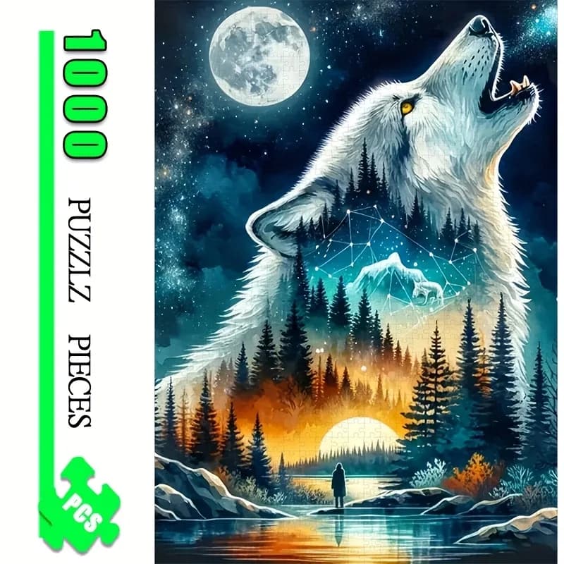 [Puzzle Moonlight Wolf] 1 scatola di puzzle Moonlight Wolf da 1000 pezzi, 50x70 cm/19,7x27,6 pollici, grande puzzle per la decorazione della casa per adulti