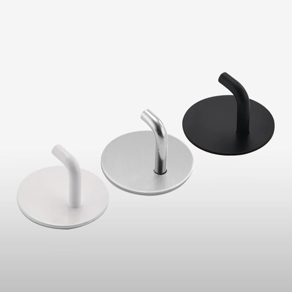 Stainless Steel Hook Self-adhesive Round Hanger Drill-free Door Wall Mounted Bathroom Towel Kitchen Utensils Black White Silver