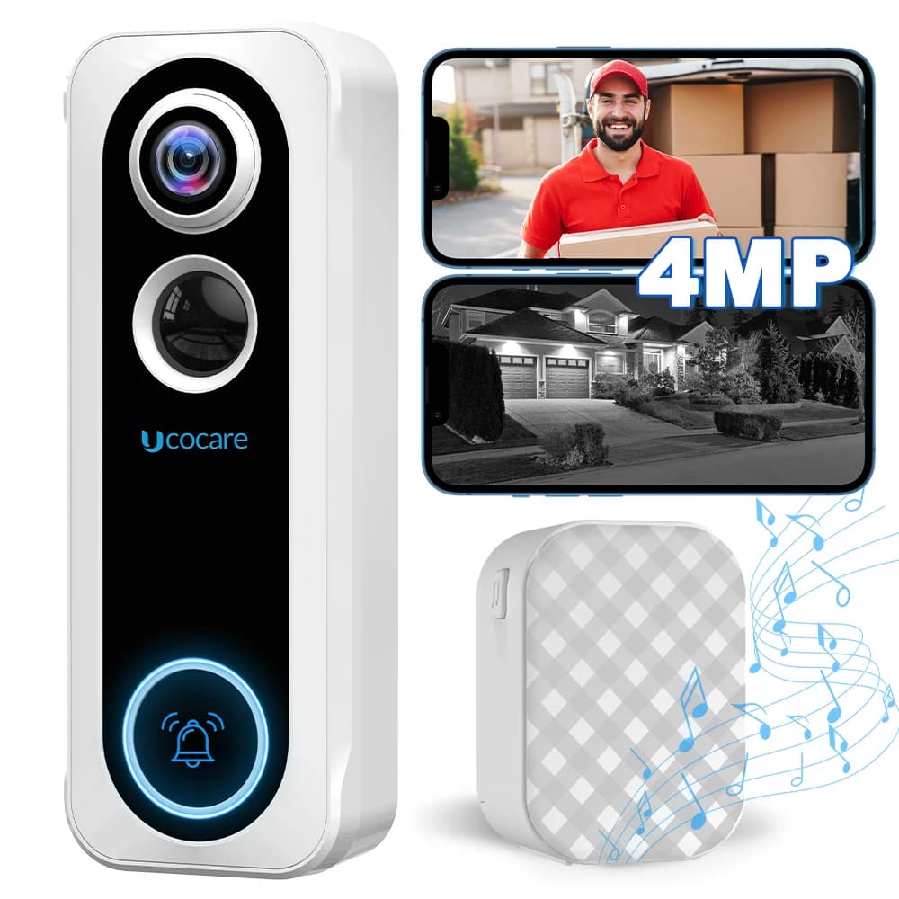 UCOCARE 2K 4MP campanello videocamera campanello Video senza fili con campanello rilevamento umano Audio a 2 vie supporto per visione notturna Alexa IP67 P7