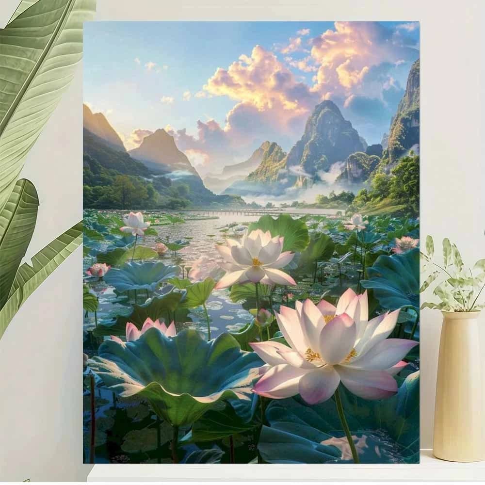 Acrylic Paint By Numbers Lotus Flowers Painting By Numbers on Canvas Coloring By Number for Adults Paint Digital Art