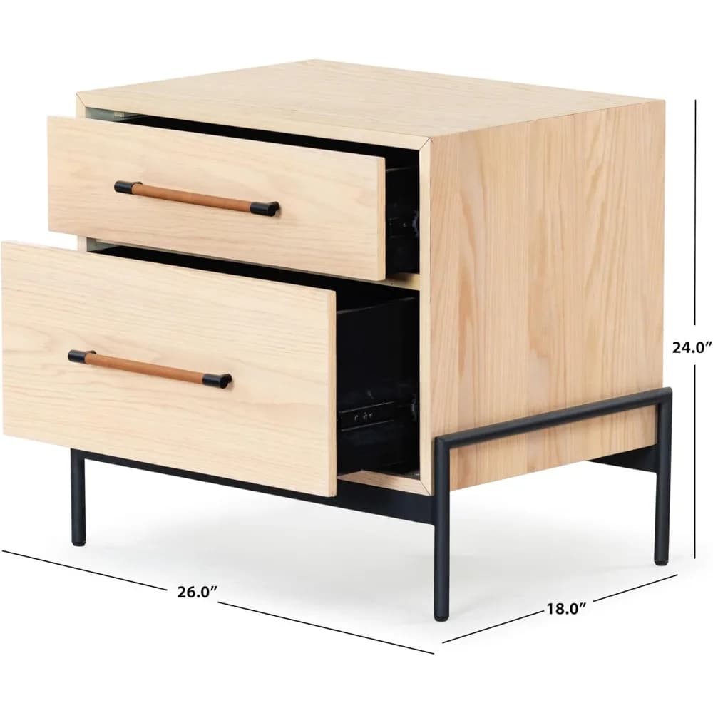 Collezione Couture Comodino Chandri con manico avvolto in pelle vegana a 2 cassetti marrone rovere (totalmente assemblato)