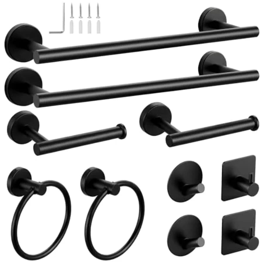 Set di 10 Accessori Bagno Nero Opaco, Set Portasciugamani da 16 Pollici, Set Hardware in Acciaio Inox SUS 304, Portasciugamani