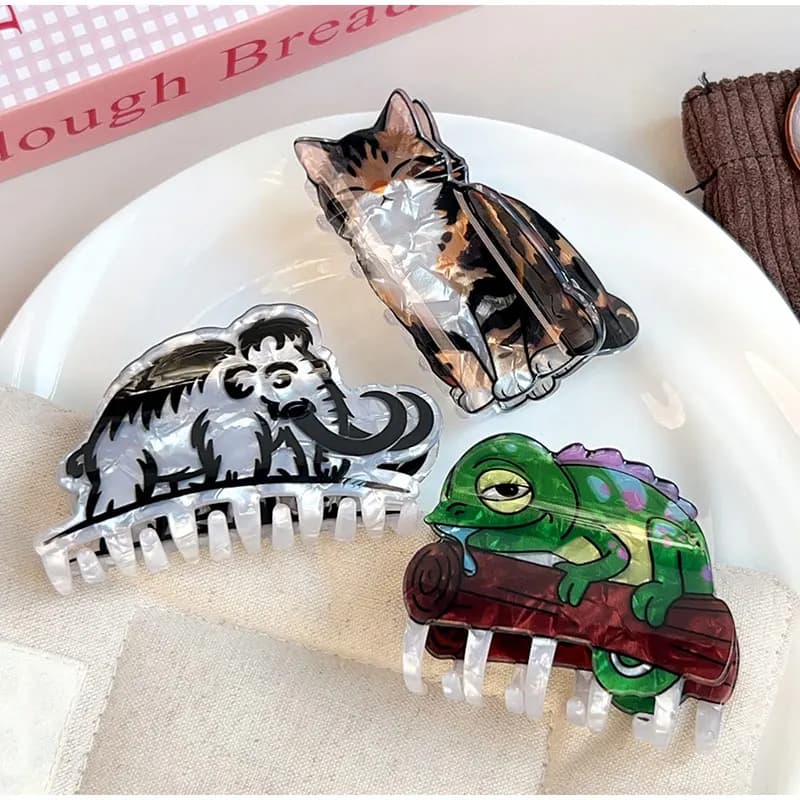 Cute Cat Scratch Clip Acrylic Printed Shark Clip Lizard Mammoth Hair Clip Women's Daily Multifunctional Headwear Hair Accessory