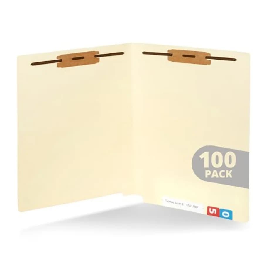 100 Cartelle con Chiusura a Linguetta Manila, Cartelle Rinforzate con Linguette a Taglio Dritto e 2 Chiusure, Cartelle Mediche Standard F