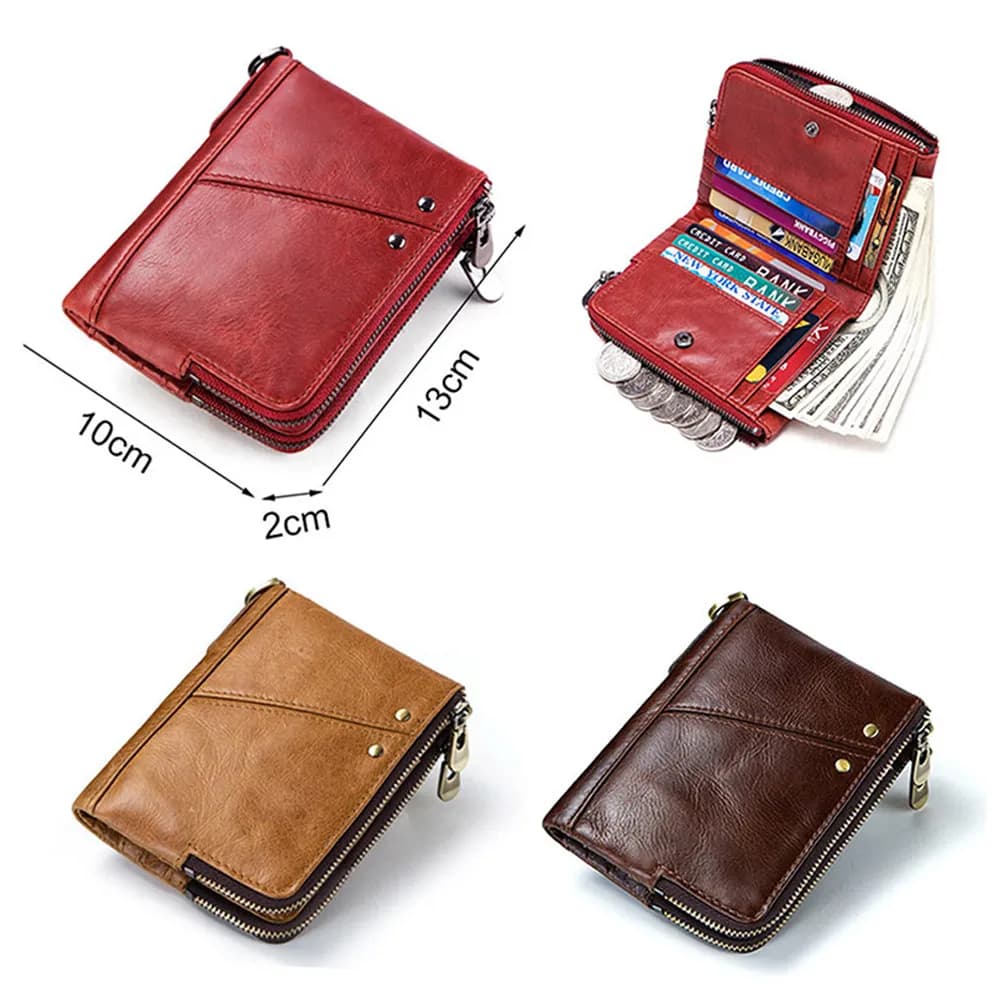 Portafoglio Corto Sottile Antifurto RFID Rosso da Uomo, Borsa a Mano Lunga alla Moda, Porta Carte di Credito Maschile, Portamonete Multifunzionale Elegante