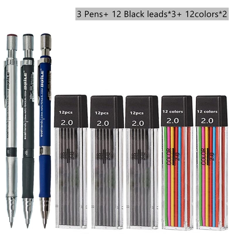 Set of Mechanical pencils 2.0 mm with Mine 2B Black/Coloured for Writing, Sketches, Artistic drawing, Painting, Automatic pencil for School