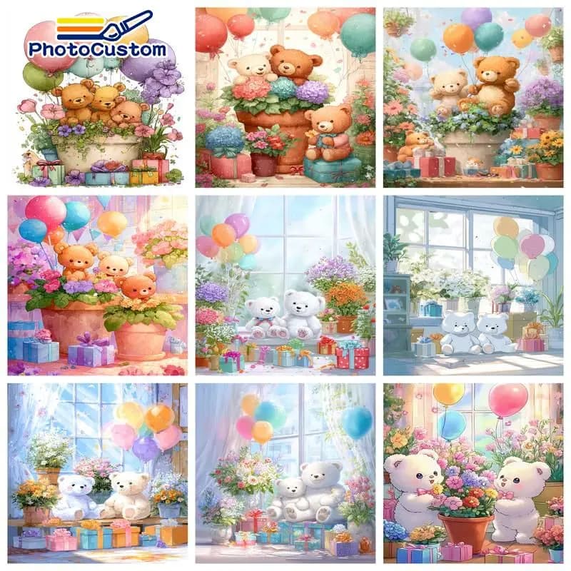 PhotoCustom Bear Paint By Numbers Create Wall Art Crafts Kits for Beginners Landscape Easy Acrylic on Canvas Wall Decor