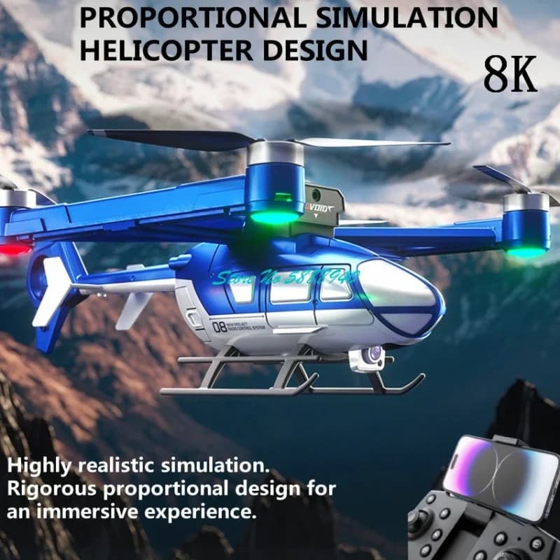 Elicottero RC Elettrico con Simulazione di Volo a Flusso Ottico Senza Spazzole, 4 Canali, Evitamento Ostacoli su 5 Lati, Controllo Remoto tramite APP
