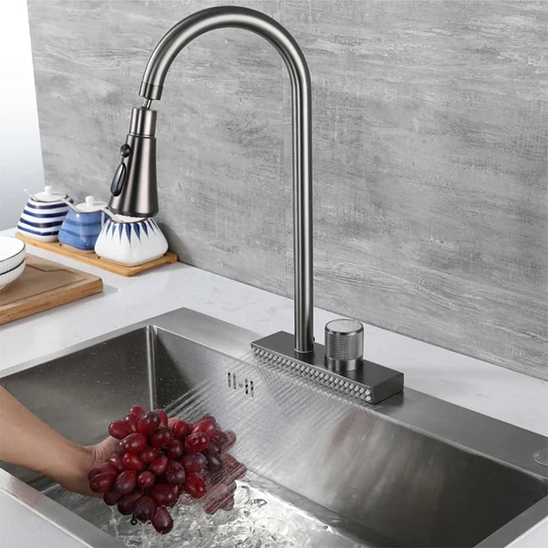 YCRAYS Rubinetto per lavello a cascata per cucina Miscelatore caldo freddo Lavabo Prese d'acqua multiple Rotazione Rubinetto per pioggia volante Foro singolo