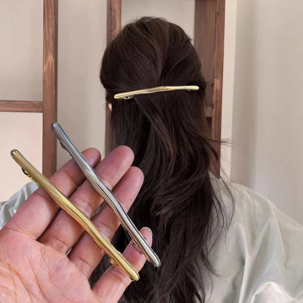 Wavy Metal Hair Barrette Clip Non-slip Minimalist Ponytail Holder Spring Hair Clip for Women Girls Half-Up Hairstyles