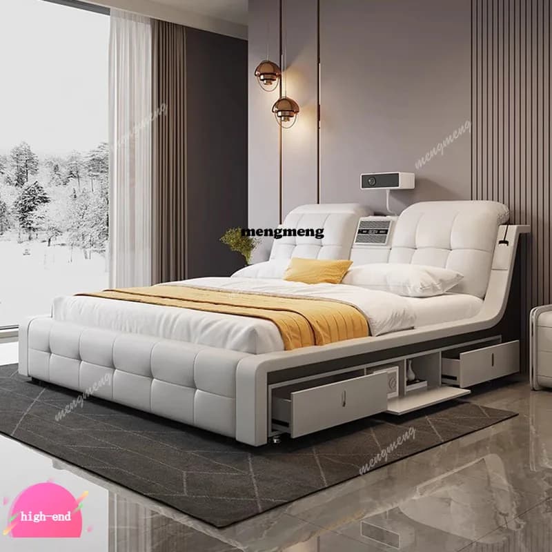 Letto Moderno ed Estetico Queen Size con Supporto per le Gambe, Multifunzionale, di Lusso, con Comodini Doppi, Camas De Casal per Camera da Letto