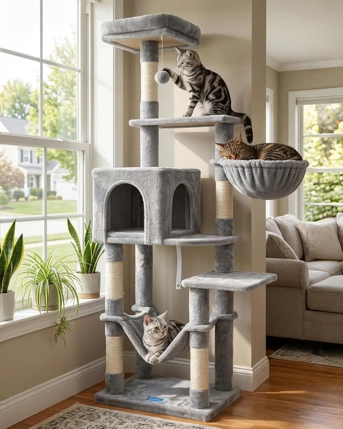 Cat Tree with Large Hammock, Multi-Level Cat Tower for Indoor Cats, Cat Condo with Sisal-Covered Scratching Posts and Top Perch,