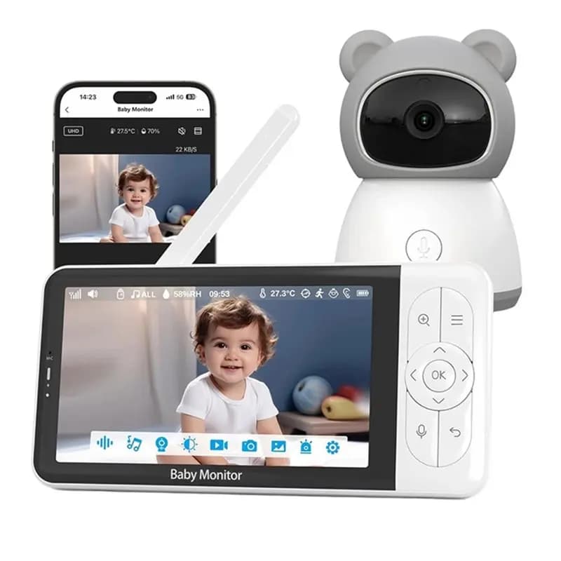 Monitor per Bambini ALIM Wireless con Display da 5 Pollici 1080P, Controllo Tramite App Tuya Smart, Rilevamento Movimento e Audio