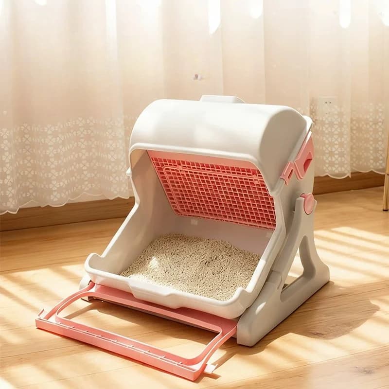 Pet Cat Litter Box Semi-Automatic Quick Cleaning Luxury Cat Toilet Indoor Sandbox Toilet Loo Tray Flip Cover Cat Bedpans