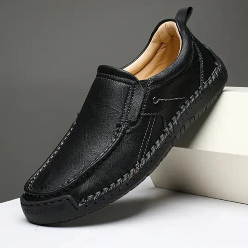 Hand-sewn Casual Leather Shoes Color-blocked Slip-on Loafers Men's Non-slip Sole Breathable Comfortable Walking Shoes