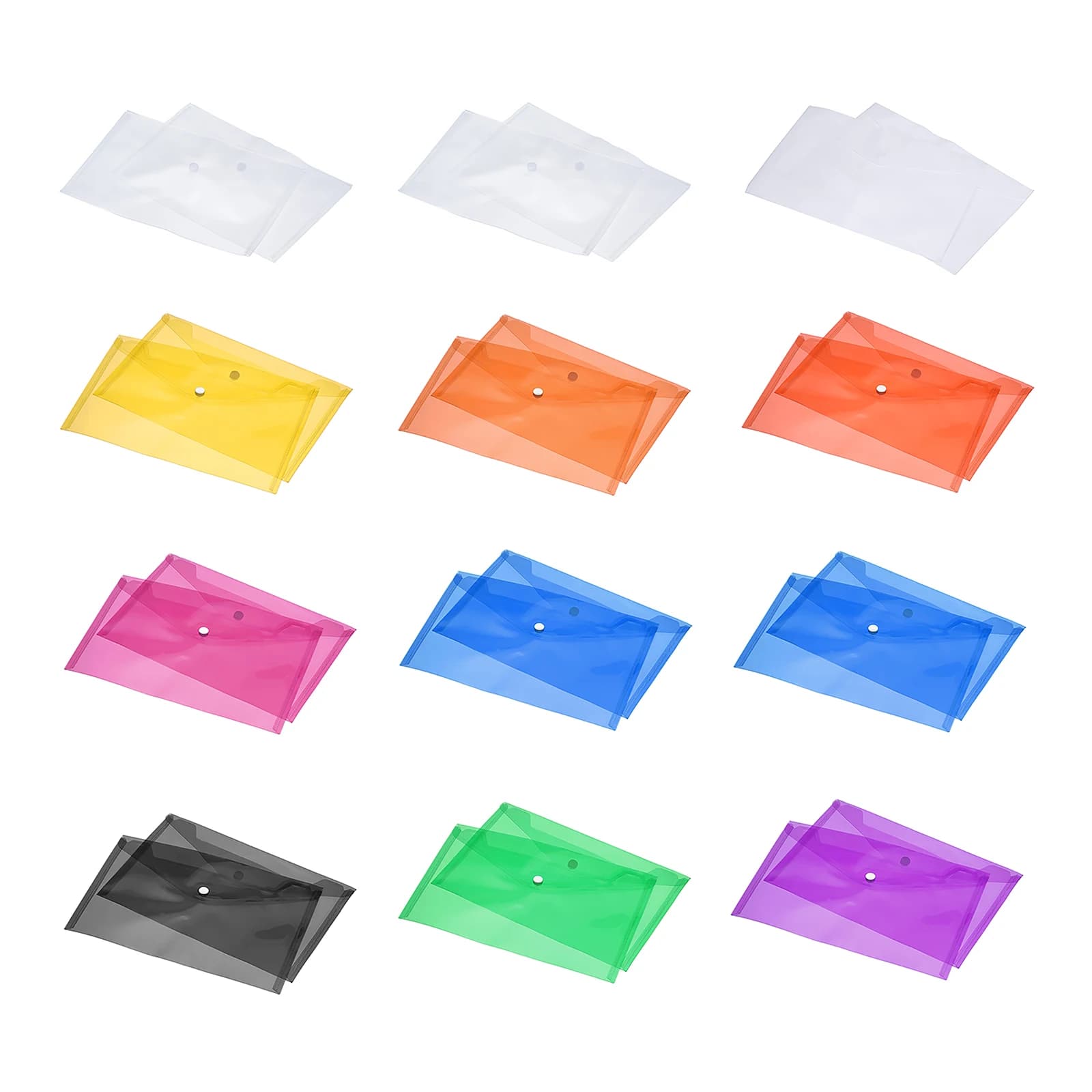 12 cartelle di file in plastica formato A4, buste trasparenti, organizer per documenti con bottone a pressione, sacchetti di file in PP per cancelleria per ufficio domestico
