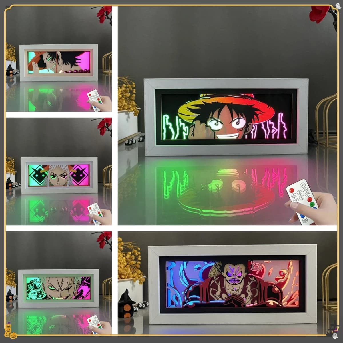 Lampada intagliata di carta One Piece - Rufy Roronoa Zoro 3D LED Luce notturna Colore Telecomando Lampade decorative per camera da letto, Ventole Giocattolo Regalo