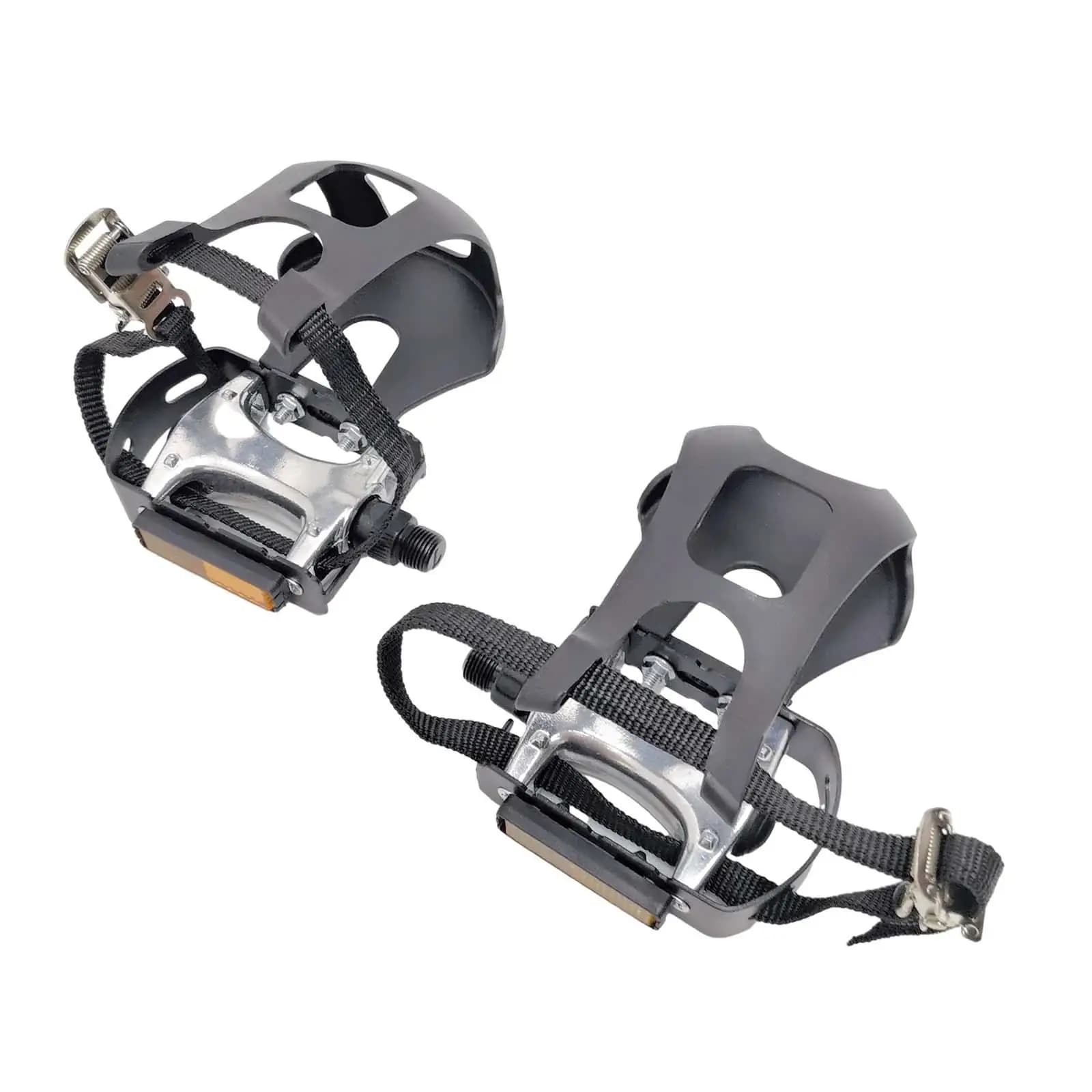 Pedali per bici con clip e cinghie antiscivolo con pedali per cyclette con gabbia per le dita dei piedi per la guida indoor, bici stazionaria, palestra, parti fitness