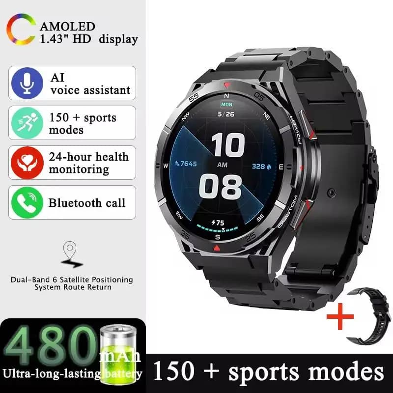 New Military Smartwatch 2026 with GPS, compass, altimeter, Bluetooth call, 25 Days of Standby, for Man, Open Sports