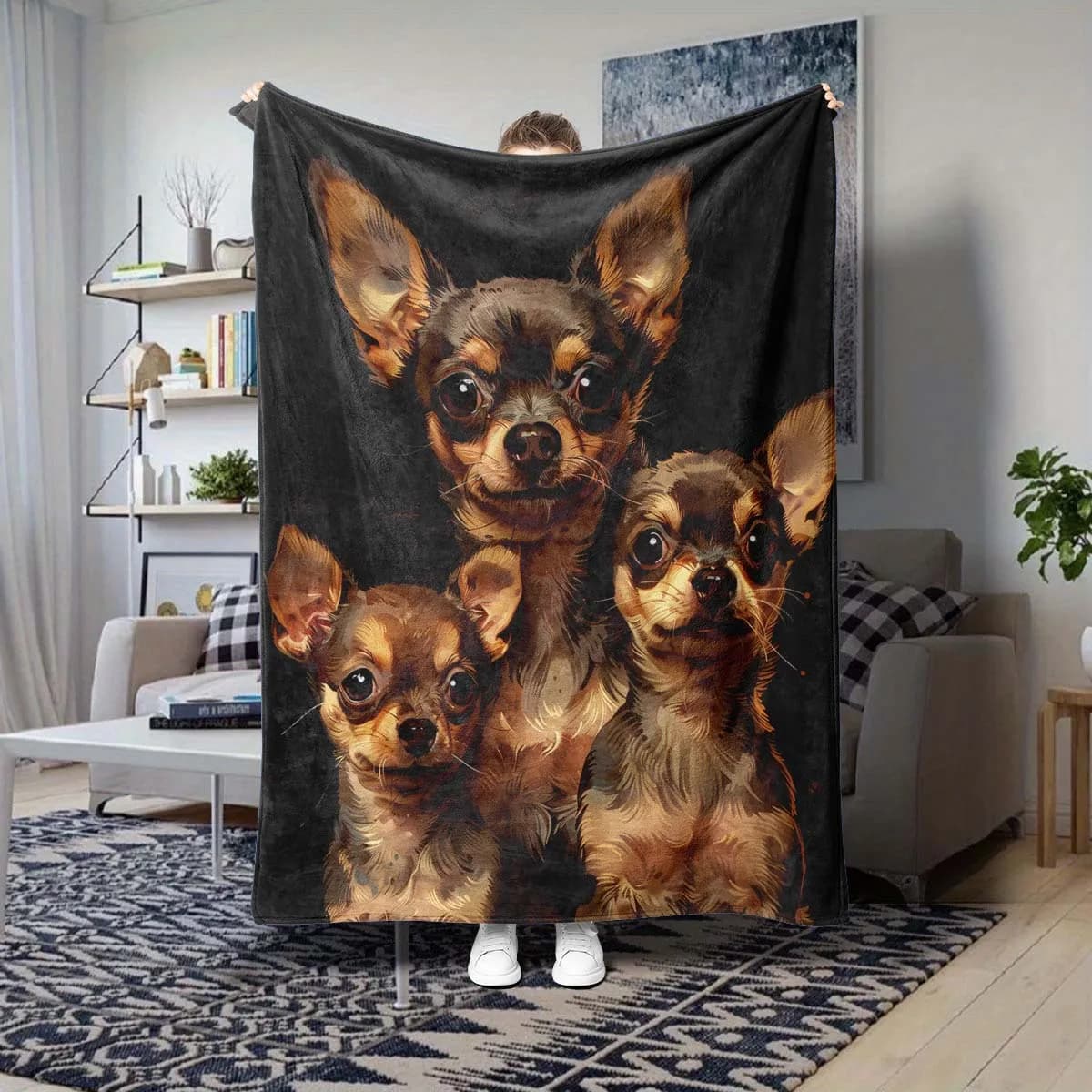 Coperta in Morbido Flanella con Motivo Chihuahua, Coperta da Viaggio per RV per Tutte le Stagioni, Regalo per Amanti dei Cani