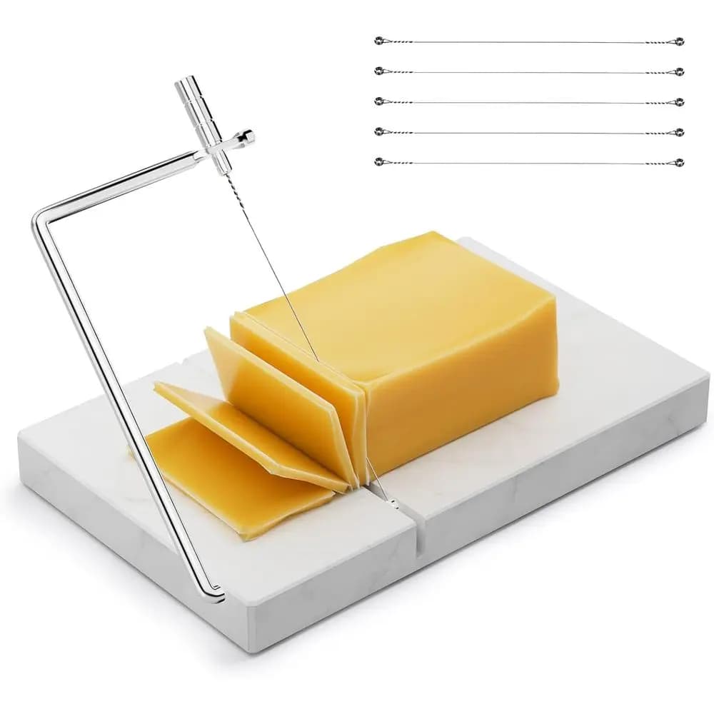 Affettatrice per Formaggio Manuale 5x8 Resistente con 5 Fili di Taglio Spessi - Taglierina per Formaggio a Blocco o a Lastra - Utensile da Cucina Bianco