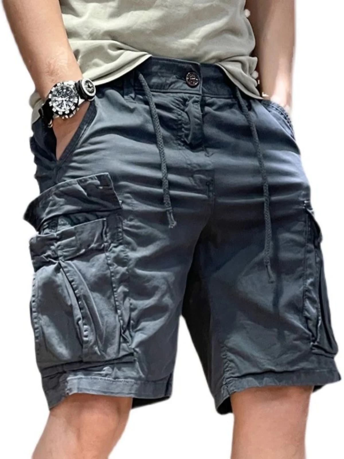 Pantaloncini da Lavoro 100% Cotone da Uomo, Estivi, Trendy, Multitasche, Casual, Resistenti a Sporco e Usura, a Tre Quarti