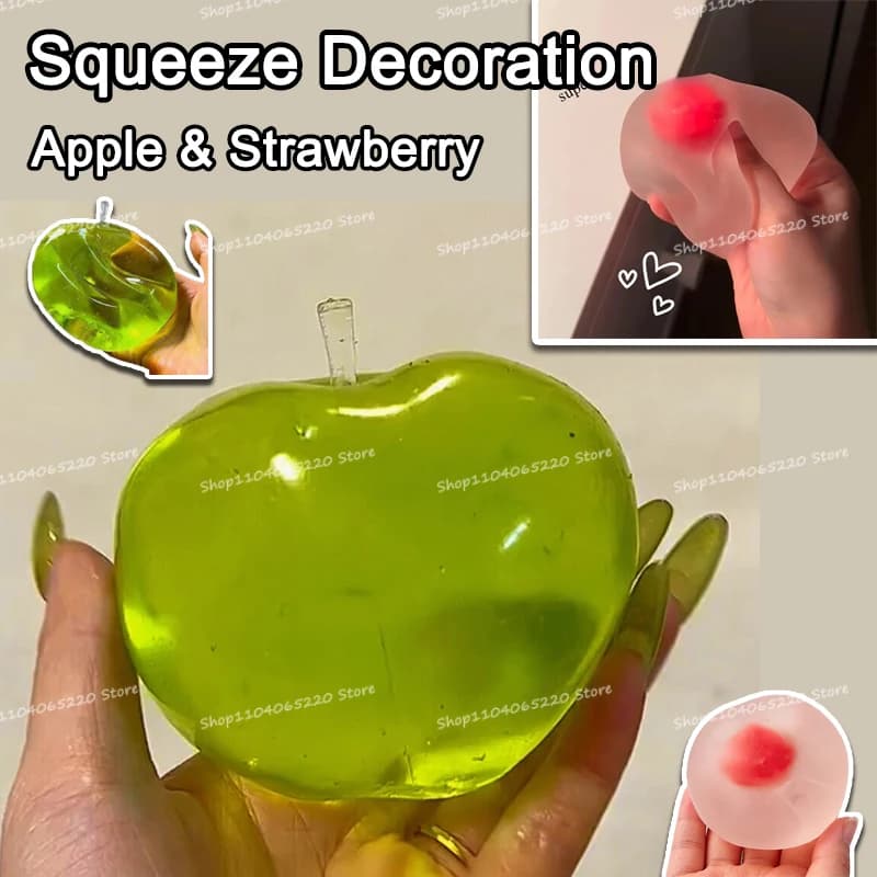 Soft Green Apple and Strawberry Spremmable, Decoration Fruit Finta, Squishy Antistress, Statuette for Home and Table, Craft Gift