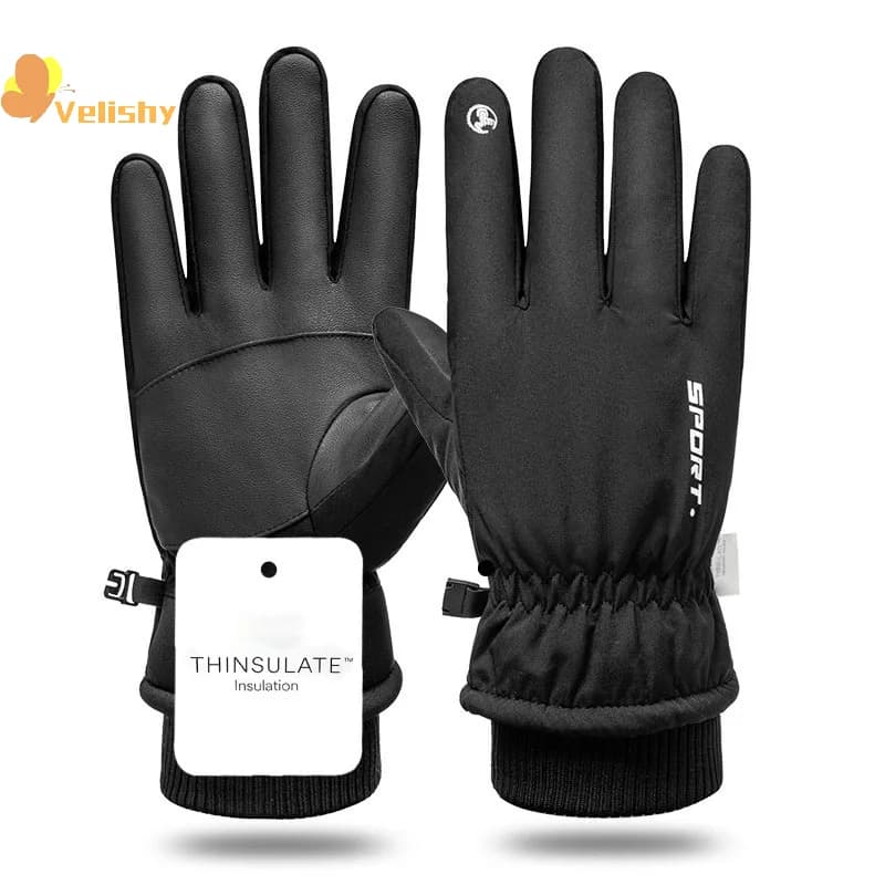 Men's Waterproof Winter Gloves Sport Race Ski Touch Screen Fleece Gloves Bike Gloves for Motorcycles with Non-slip Hot Fingers