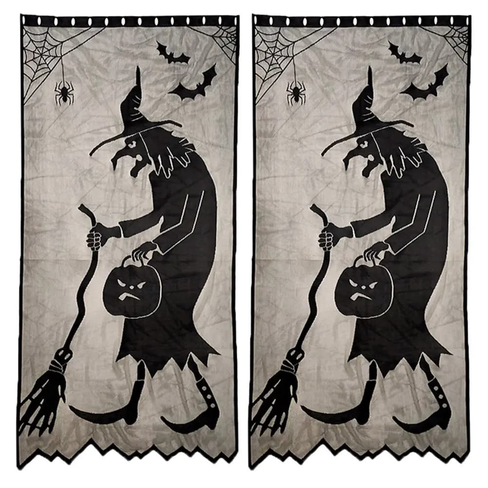 2 pz. Tende Nere in Pizzo da Strega per Halloween, Decorazioni per Feste, Accessori da Appendere, Tessili per la Casa Horror e Spettrali