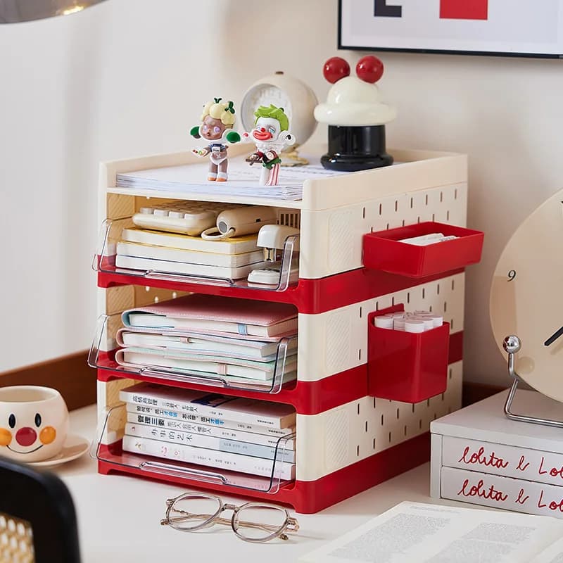 1pc Pegboard Desk Organizer, Multi-Layer Drawer Storage Rack for Books & Stationery, Large Capacity Desktop Shelf