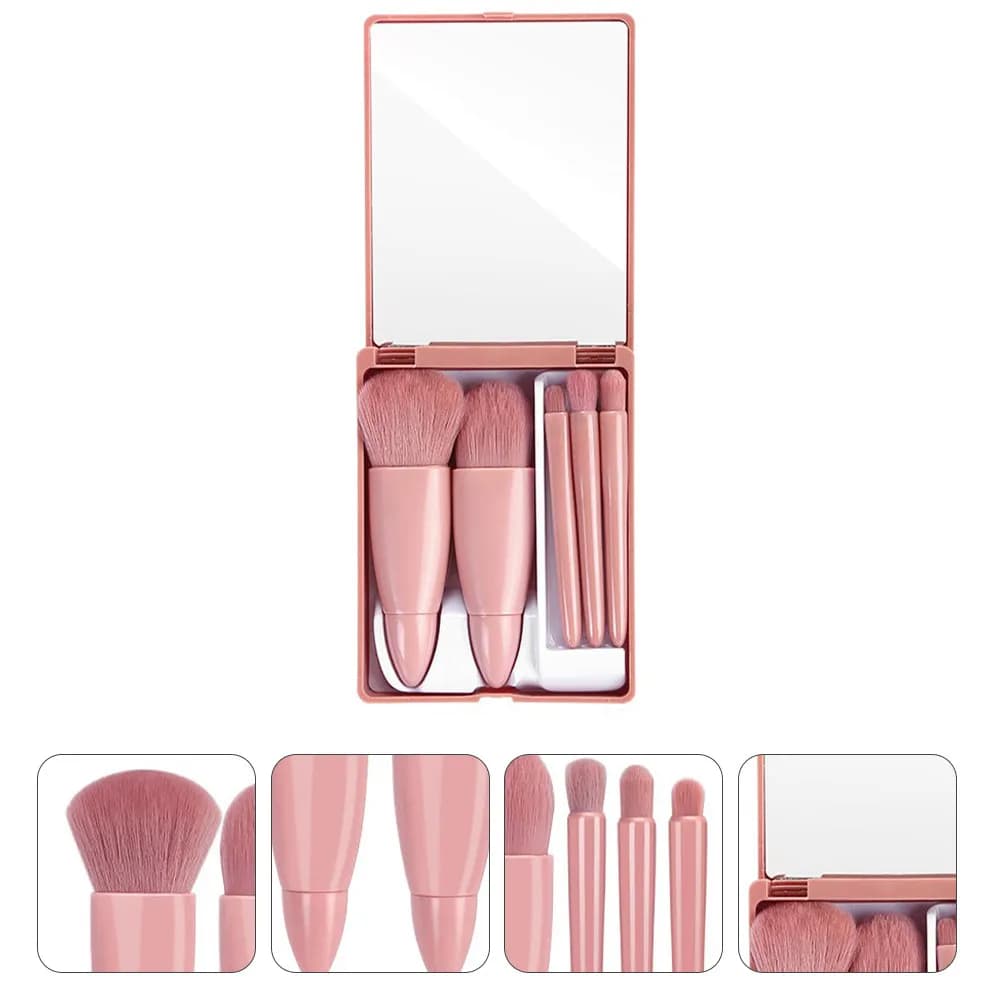 Set of 5 mini makeup brushes, fine and dense hairs for a smooth mixing, tools for the application of foundation, fad and powder.