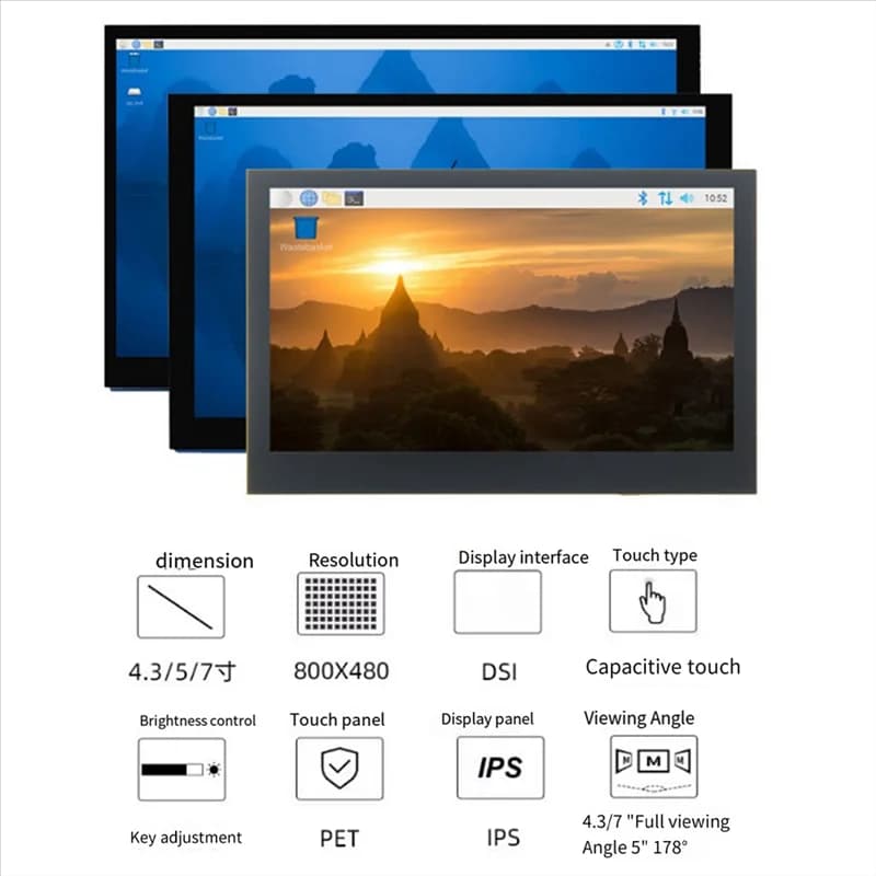 7 inch capacitive touch screen for Raspberry Pi 5/4B/3B+ 800X480 IPS CSI cable display without unit with standard monitor